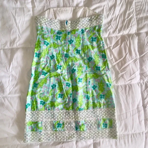 Lilly Pulitzer Strapless Alligator Print Dress Lace Coquette Sundress - Picture 3 of 4